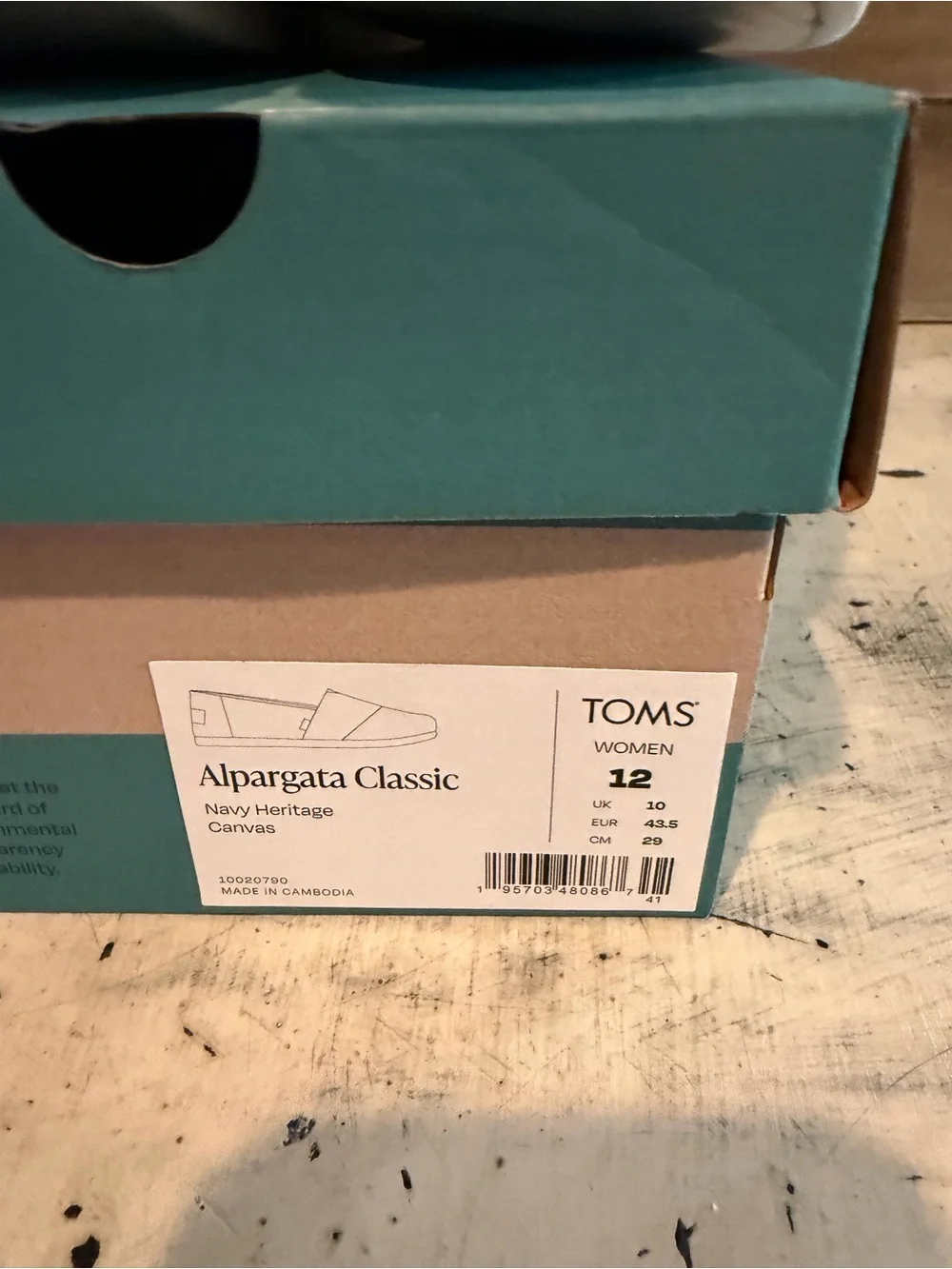 Toms Womens Navy Heritage Alpargata Classic Canvas Size 12M NIB